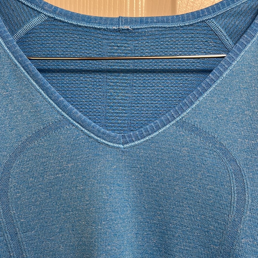 Lululemon Swiftly Tech V-neck short sleeve T-shirt. Color is a light blue. - Picture 3 of 5